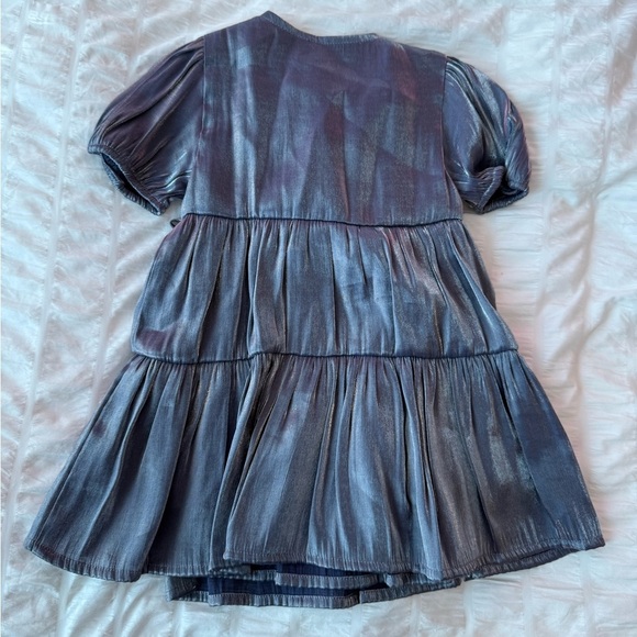 NWOT Zara Silver Tiered Puff Sleeve V-Neck Dress 12-18m - Picture 4 of 4
